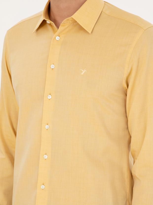 Sarı Slim Fit Kaşmir Karışımlı Oxford Gömlek