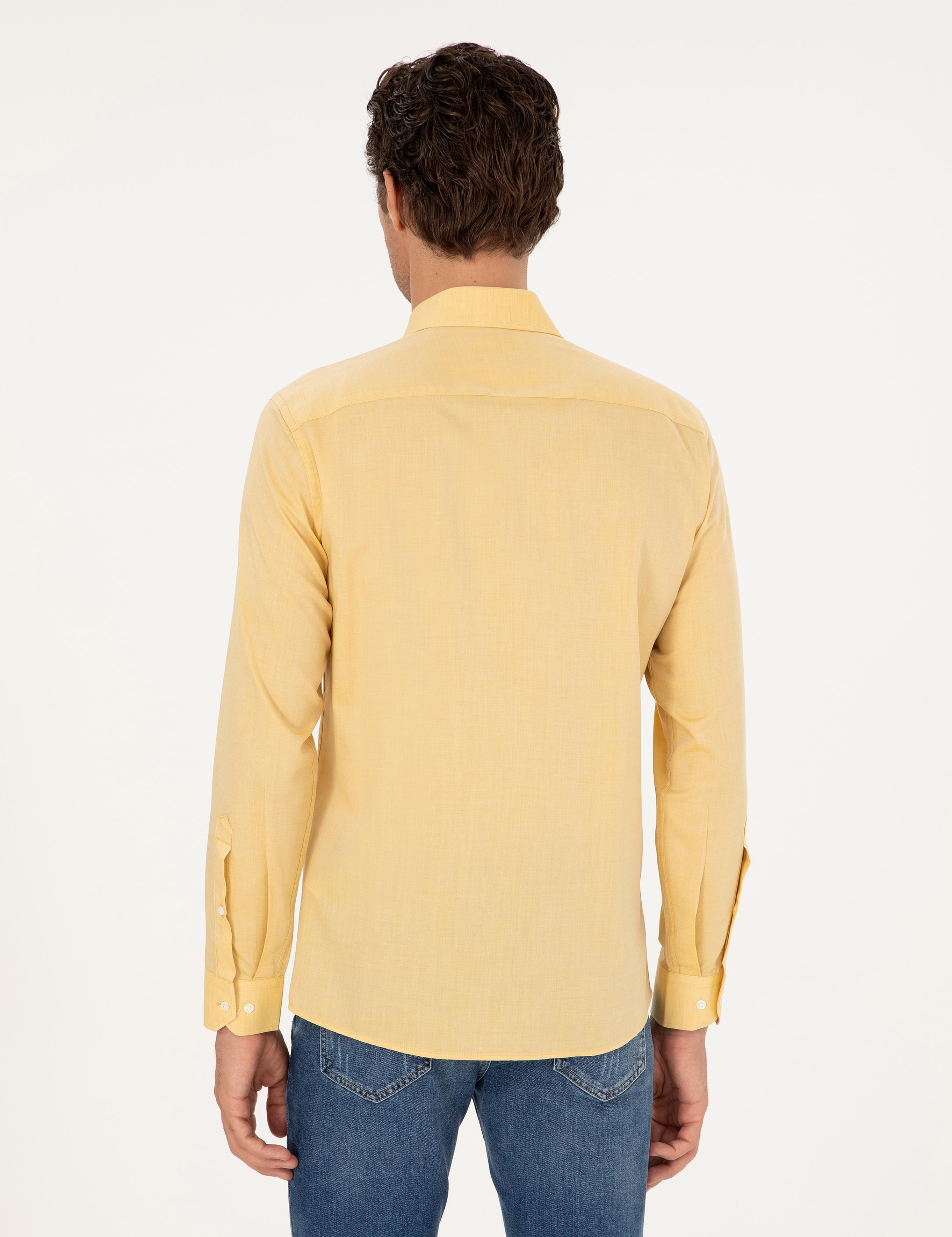 Sarı Slim Fit Kaşmir Karışımlı Oxford Gömlek - 50291353082