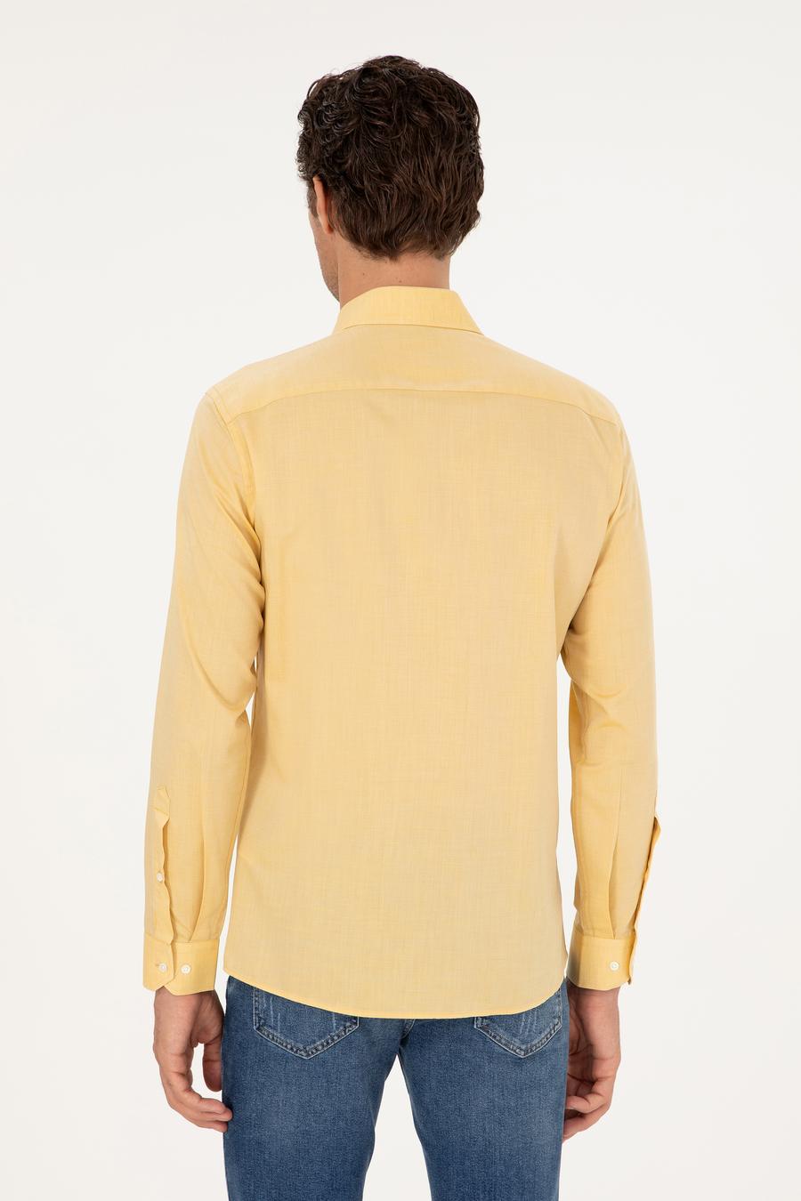 Sarı Slim Fit Kaşmir Karışımlı Oxford Gömlek - 50291353082