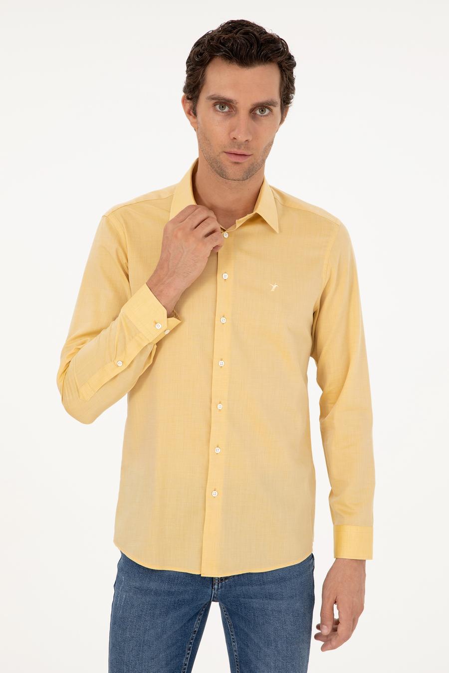 Sarı Slim Fit Kaşmir Karışımlı Oxford Gömlek - 50291353082
