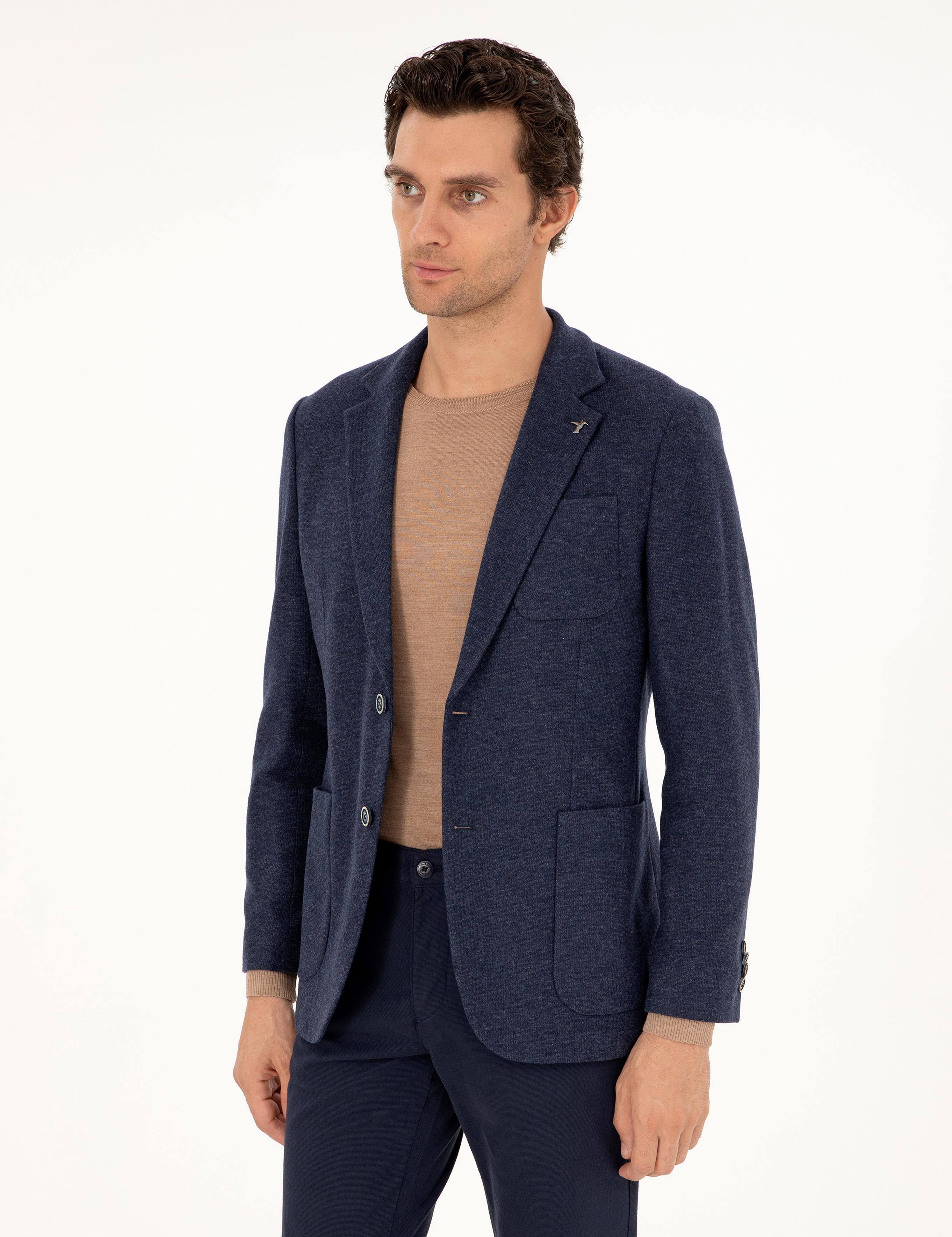 Lacivert Slim Fit Kaşmir Karışımlı Ceket - 50290525082