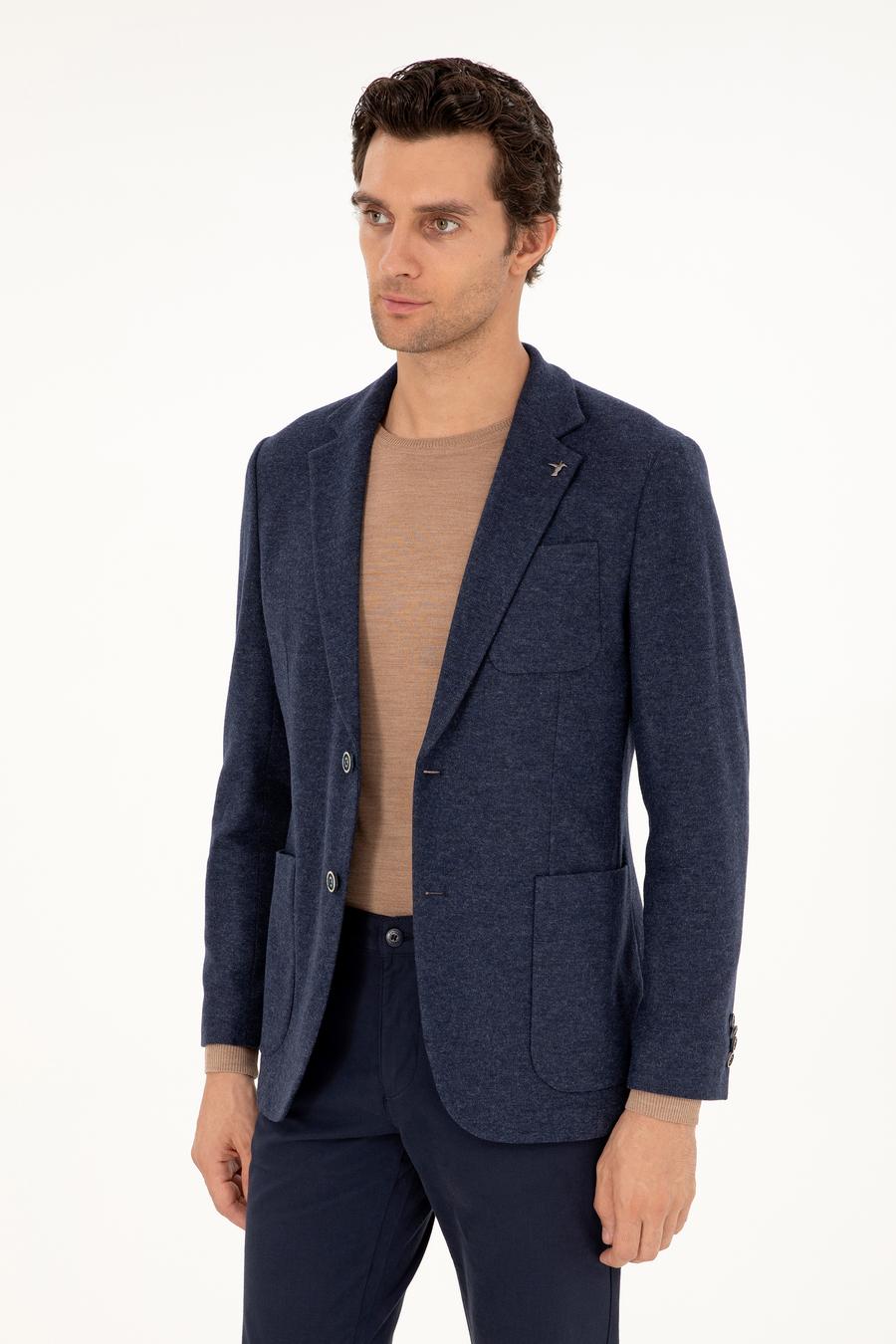 Lacivert Slim Fit Kaşmir Karışımlı Ceket - 50290525082