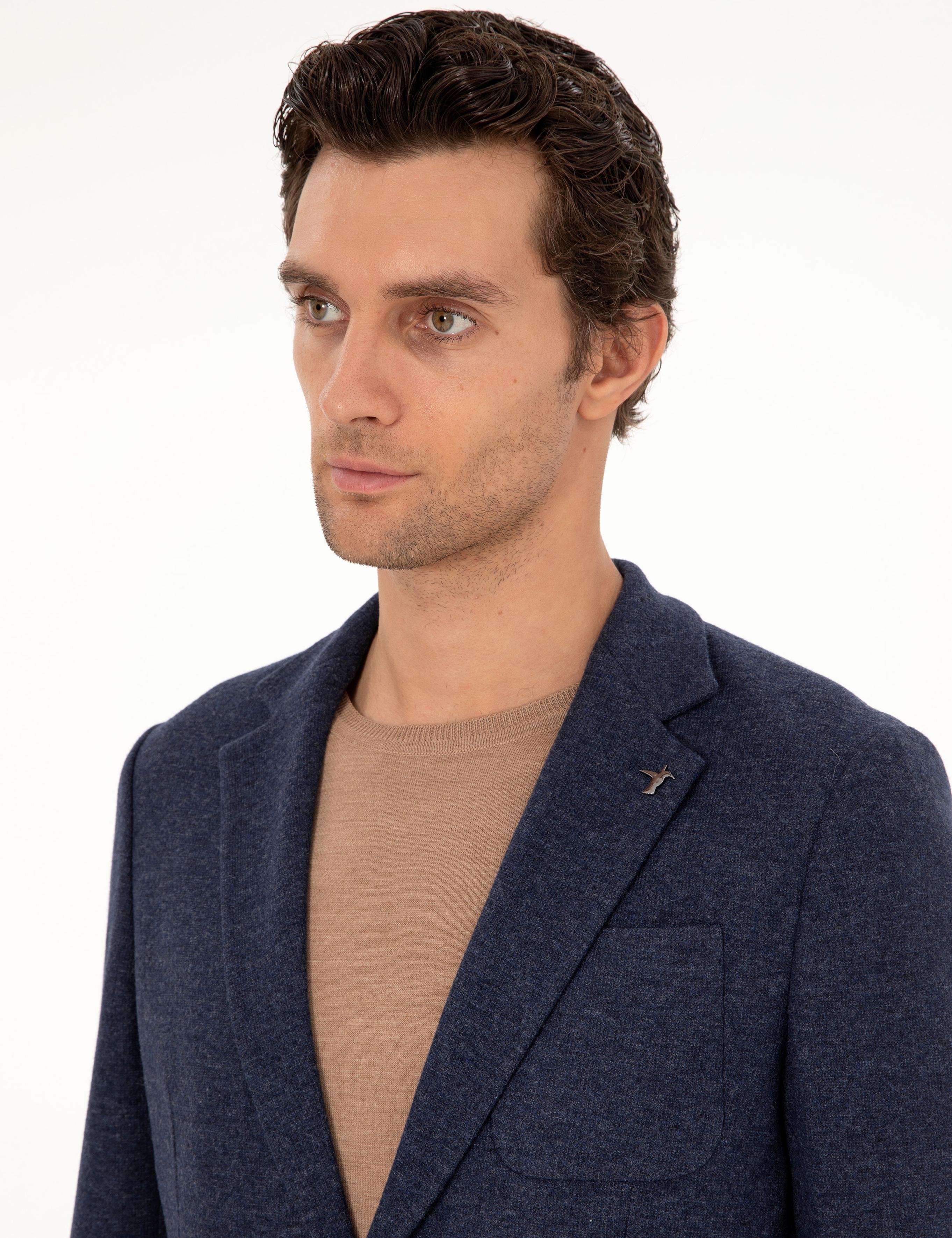 Lacivert Slim Fit Kaşmir Karışımlı Ceket - 50290525082