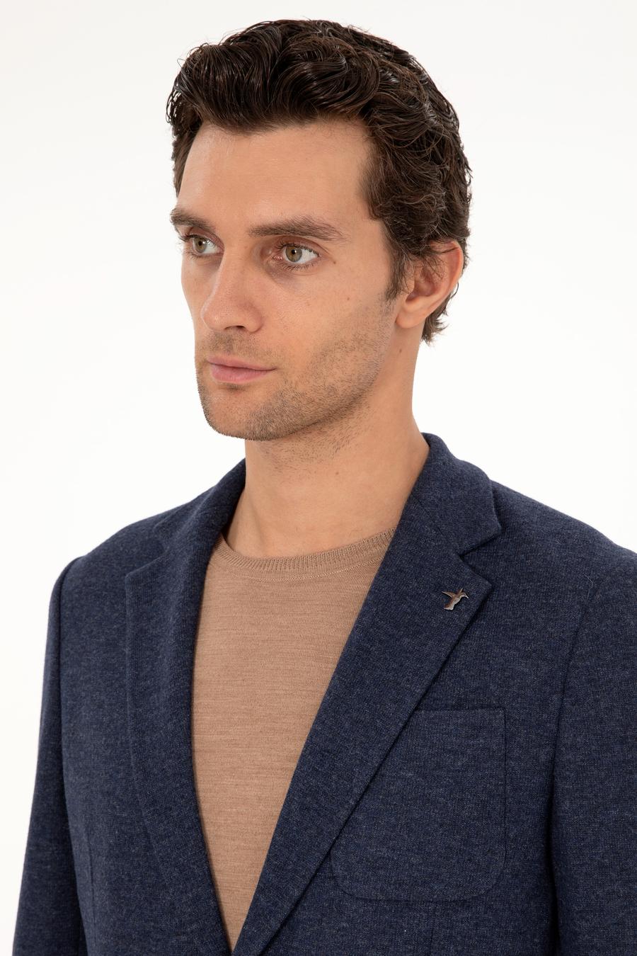 Lacivert Slim Fit Kaşmir Karışımlı Ceket - 50290525082