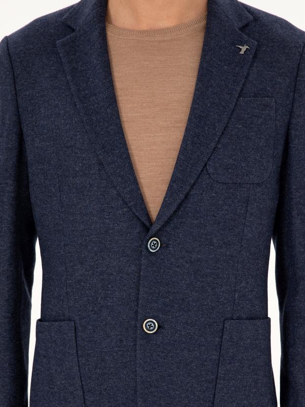 Lacivert Slim Fit Kaşmir Karışımlı Ceket