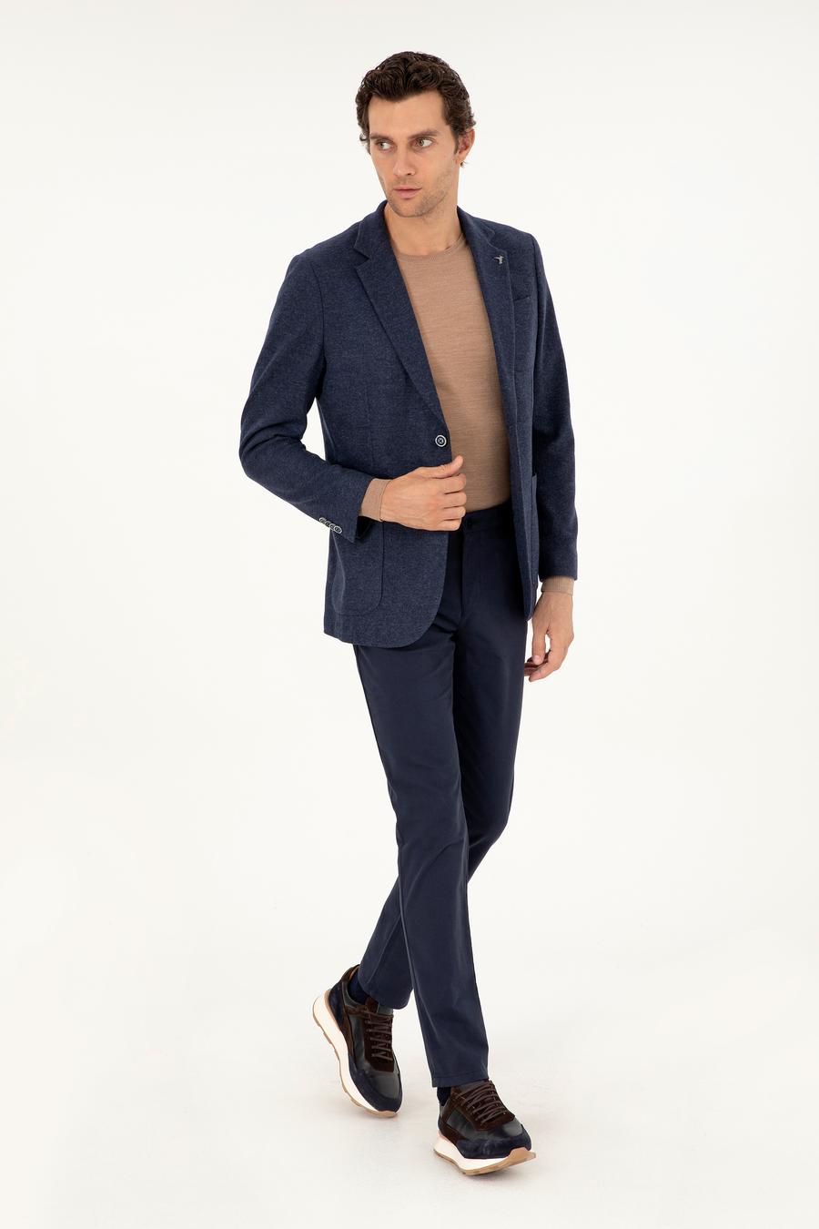 Lacivert Slim Fit Kaşmir Karışımlı Ceket - 50290525082