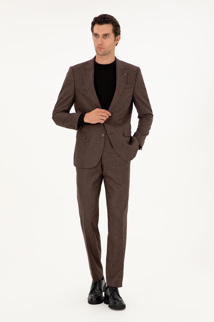 Kahverengi Slim Fit Yün Karışımlı Takım Elbise - 50291028059
