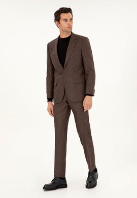 Kahverengi Slim Fit Yün Karışımlı Takım Elbise