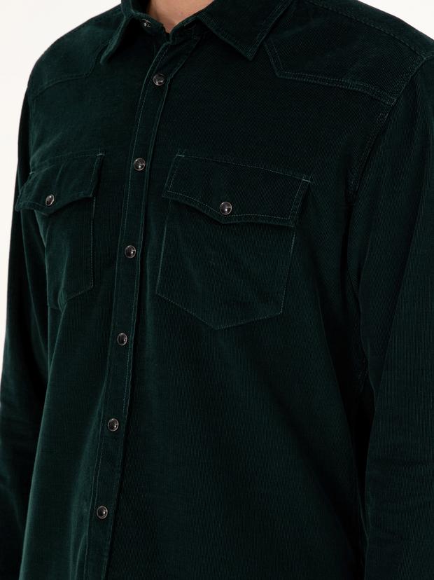 Koyu Yeşil Regular Fit Kadife Gömlek