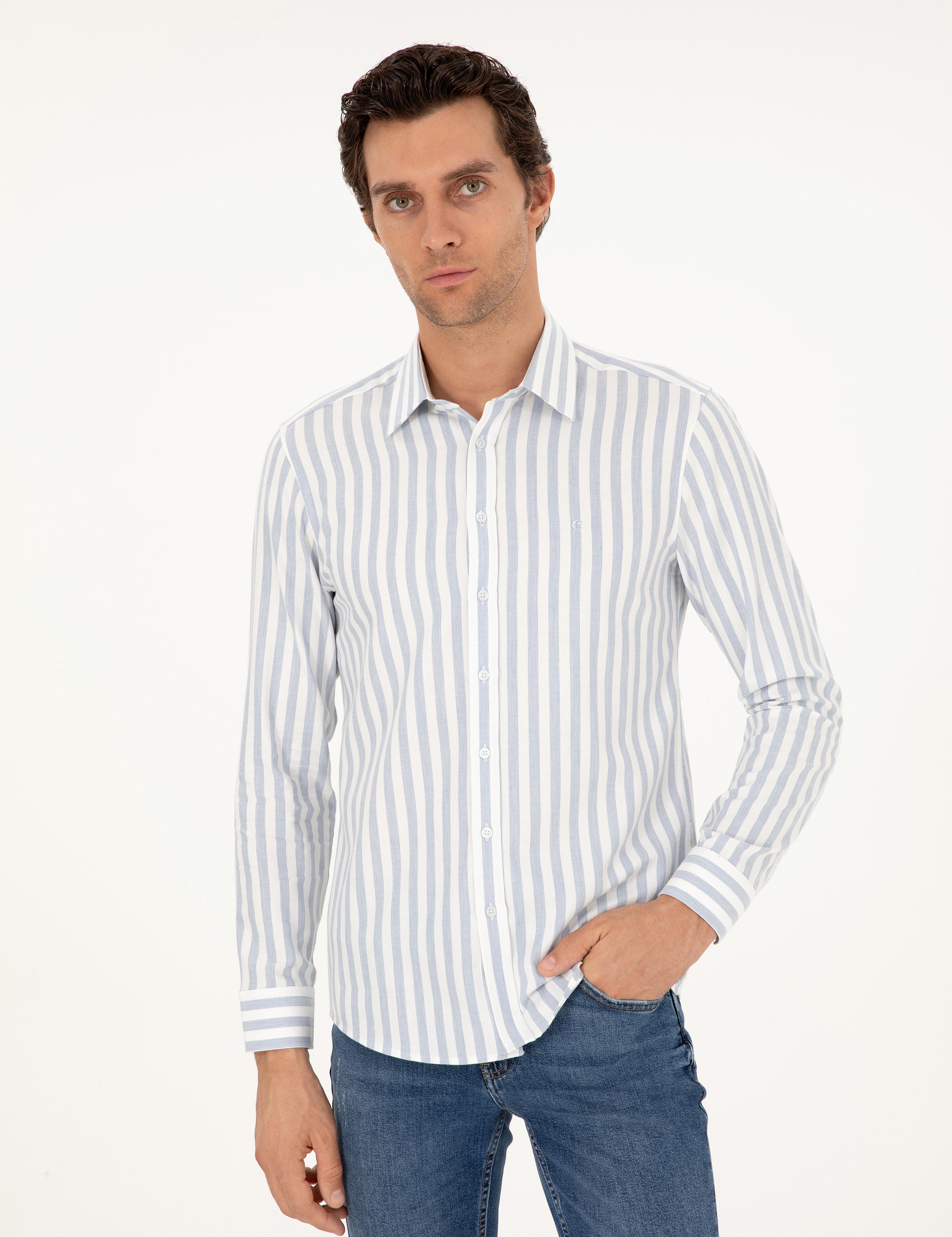 Mavi Slim Fit %100 Pamuk Çizgili Gömlek - 50291351039