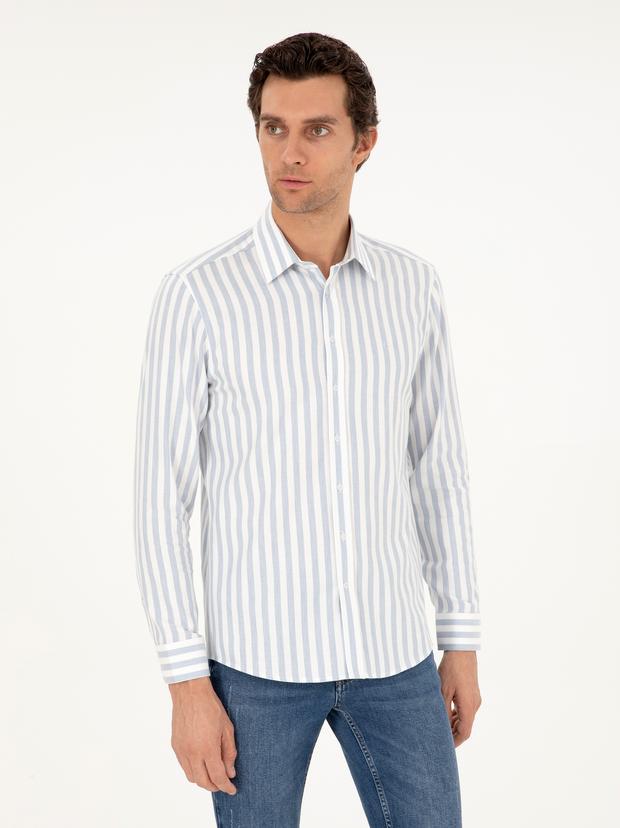 Mavi Slim Fit %100 Pamuk Çizgili Gömlek