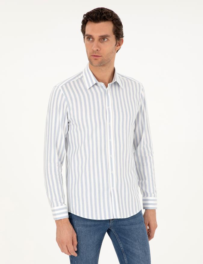 Mavi Slim Fit %100 Pamuk Çizgili Gömlek