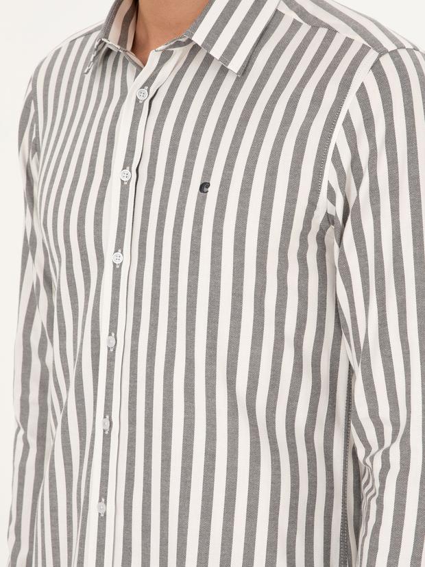 Gri Slim Fit Çizgili Pamuk Gömlek