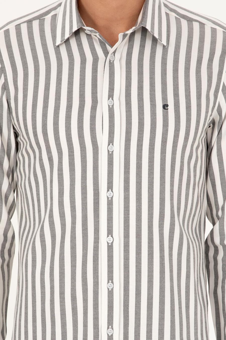 Gri Slim Fit Çizgili Pamuk Gömlek - 50291351059