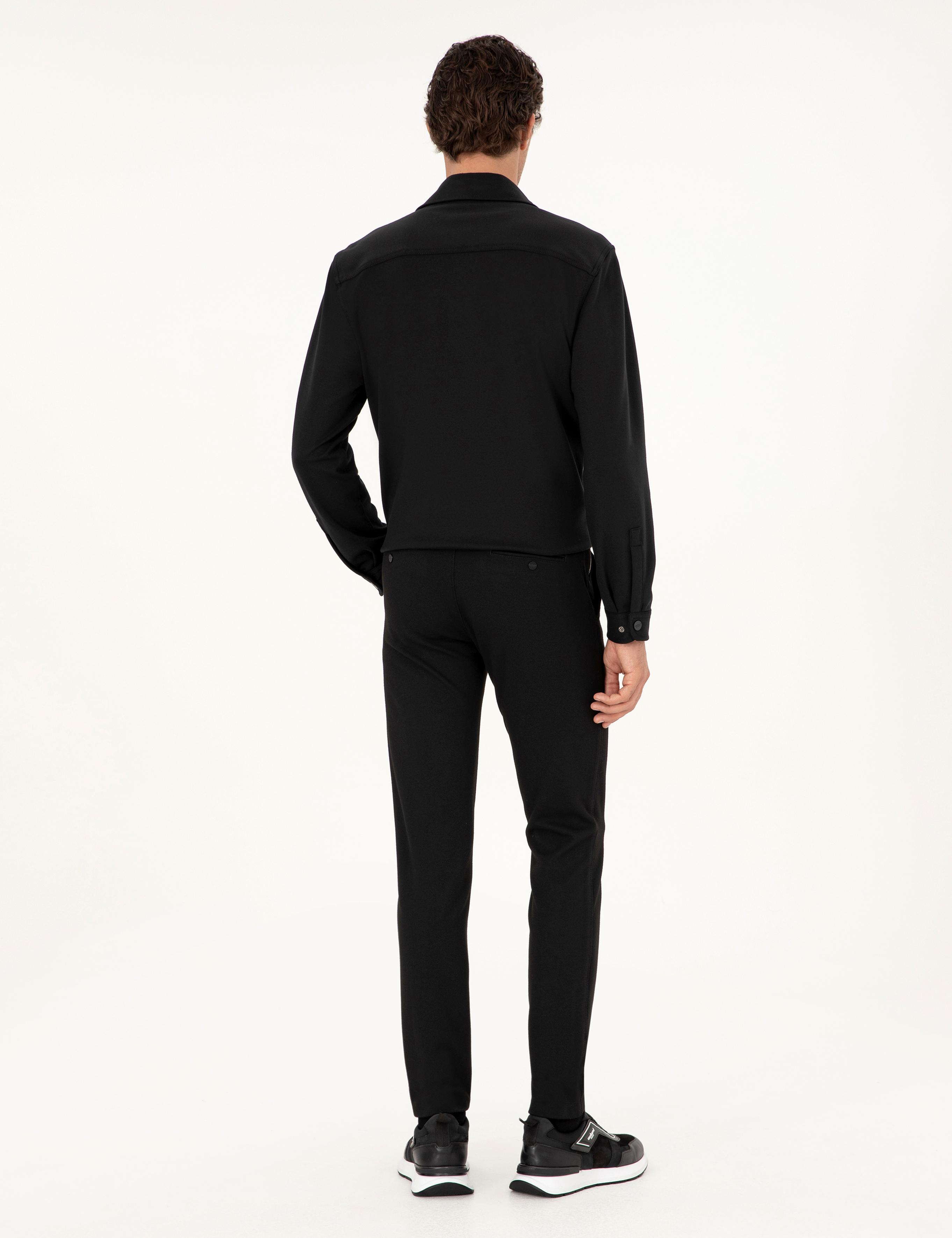 Siyah Slim Fit Beli Bağcıklı Kanvas Pantolon - 50292330005
