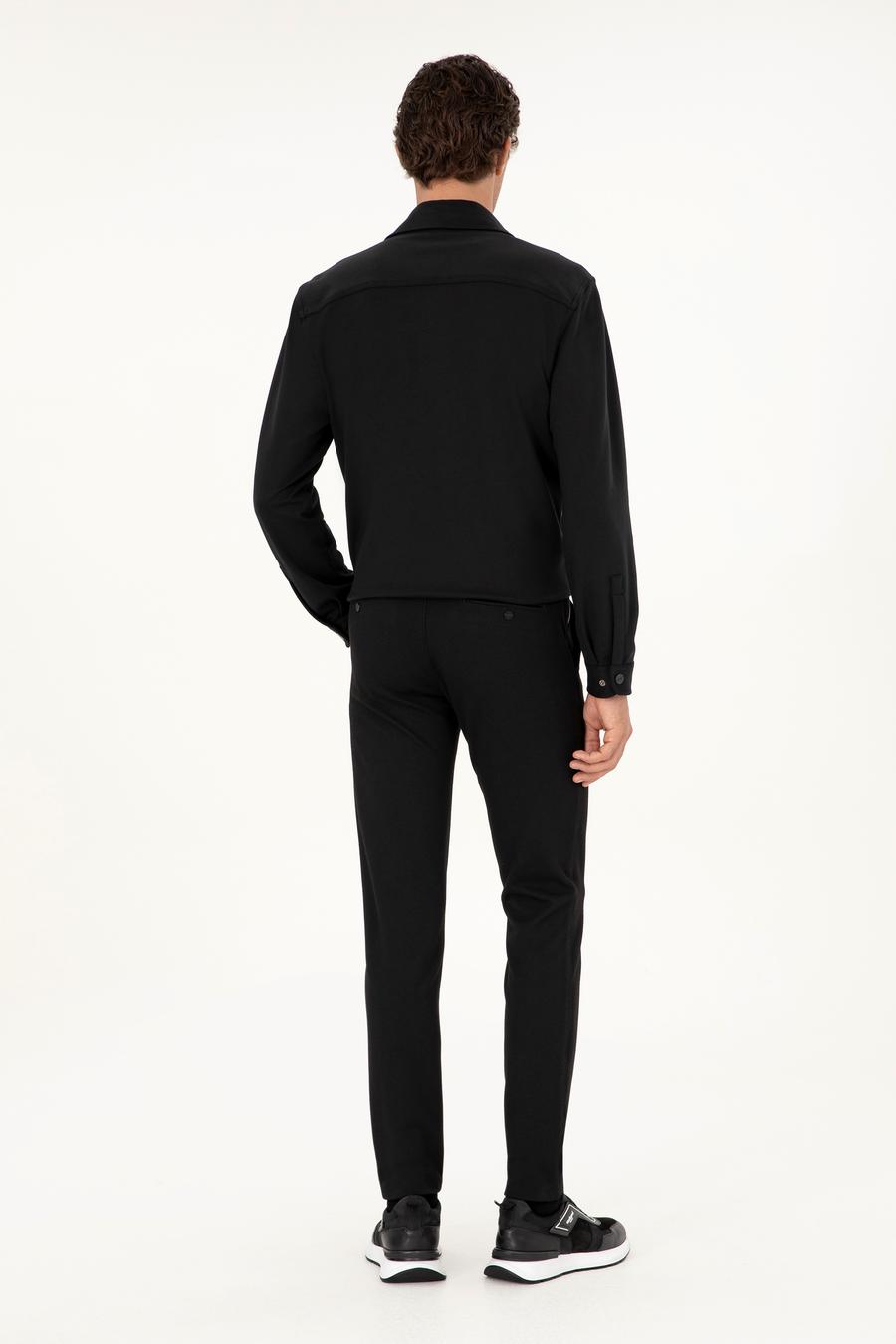 Siyah Slim Fit Beli Bağcıklı Kanvas Pantolon - 50292330005