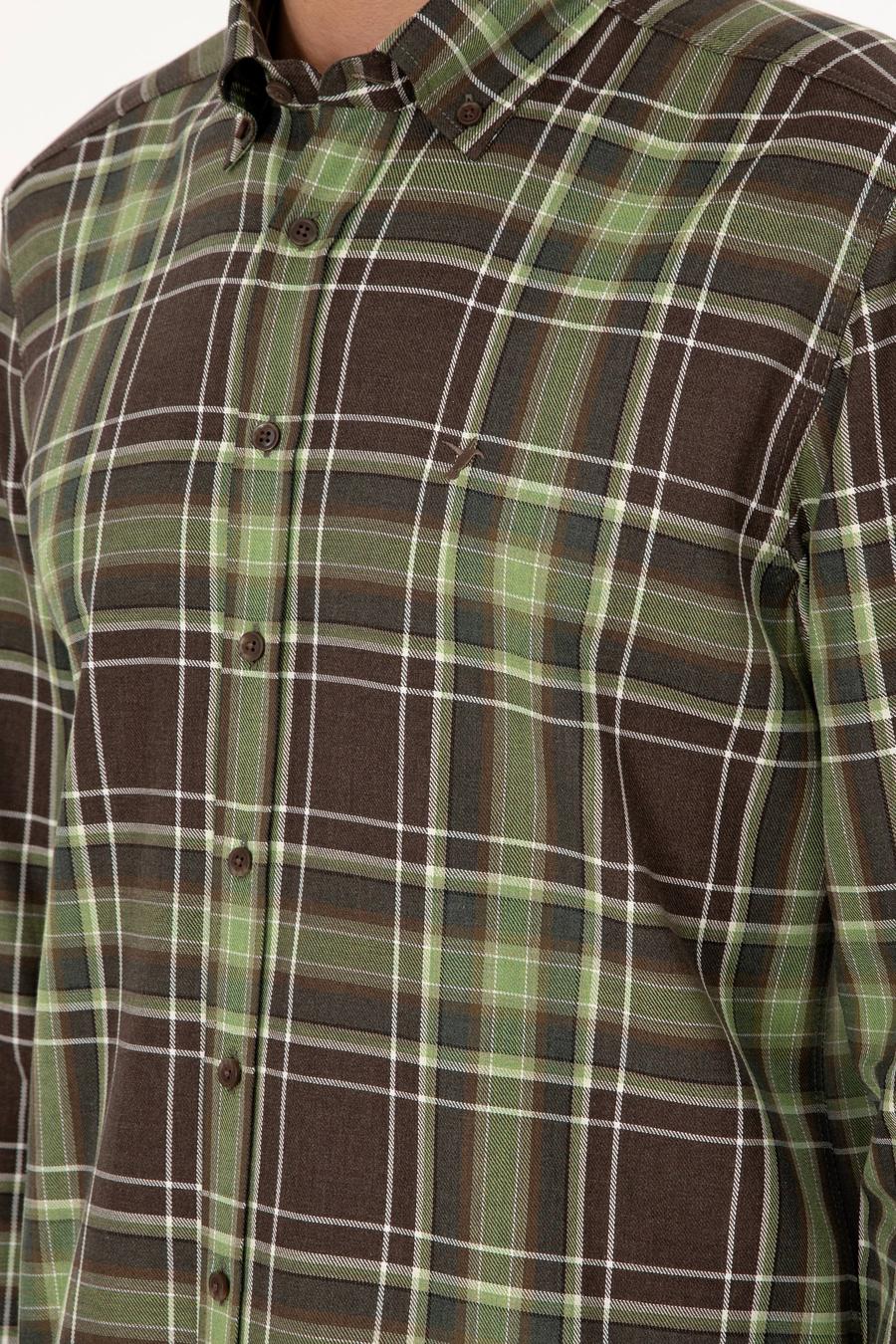 Açık Yeşil Regular Fit %100 Pamuk Ekose Gömlek - 50291326024