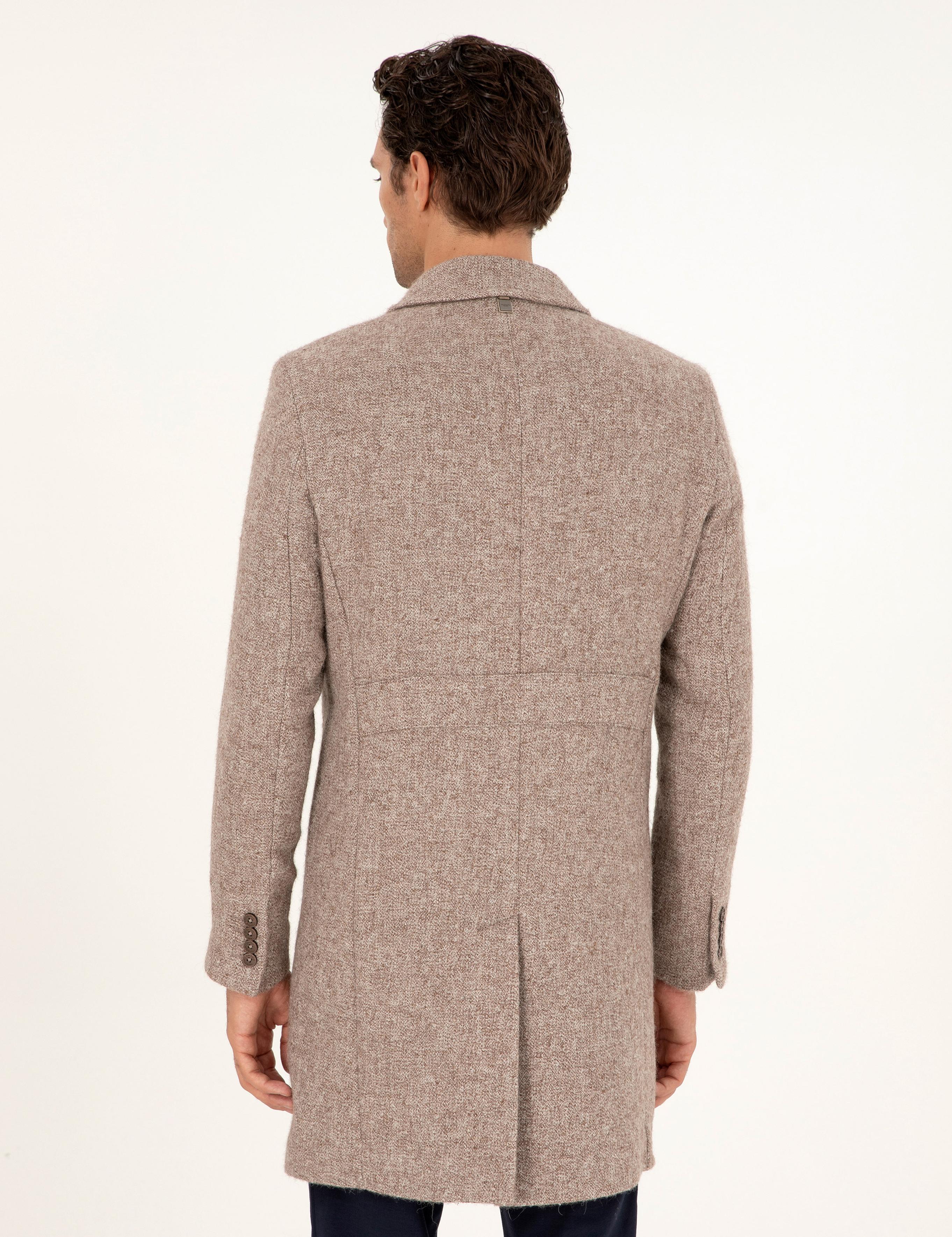 Açık Kahverengi Slim Fit Yün Karışımlı Palto - 50293729014