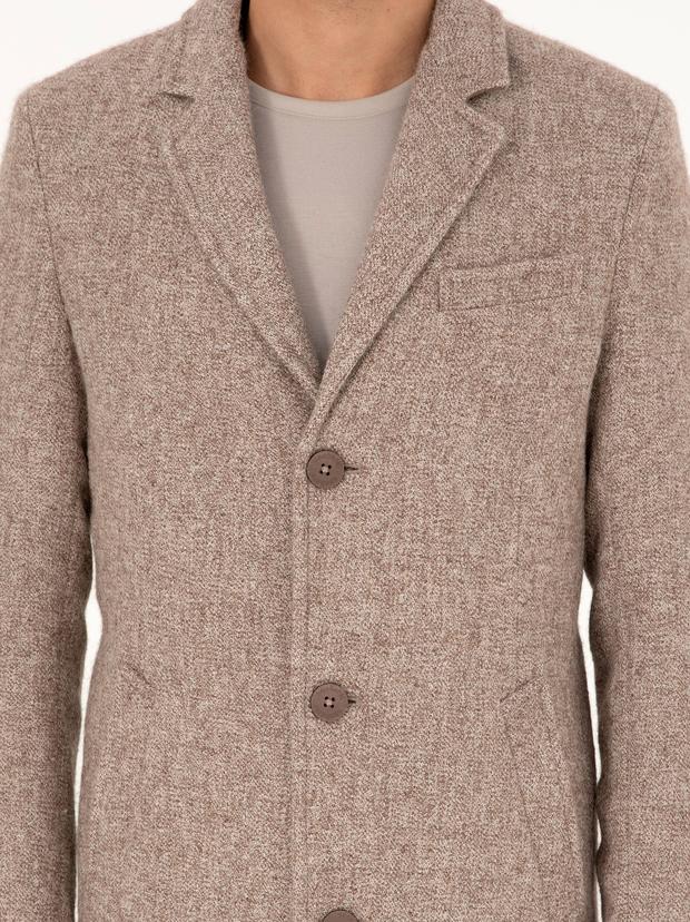 Açık Kahverengi Slim Fit Yün Karışımlı Palto