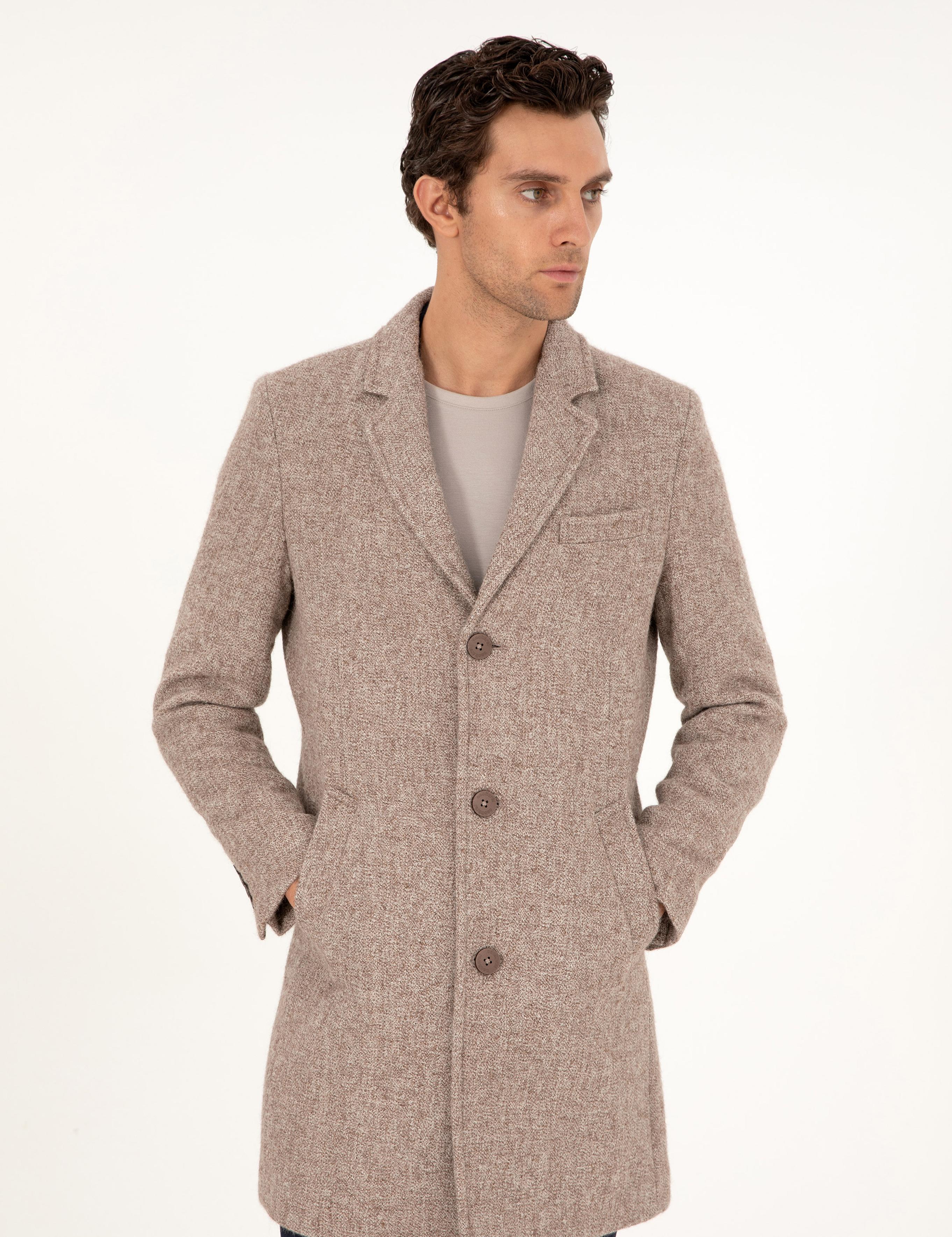 Açık Kahverengi Slim Fit Yün Karışımlı Palto - 50293729014
