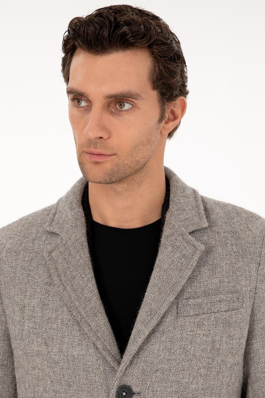 Gri Slim Fit Yün Karışımlı Palto - 50293729008