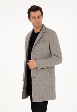 Gri Slim Fit Yün Karışımlı Palto