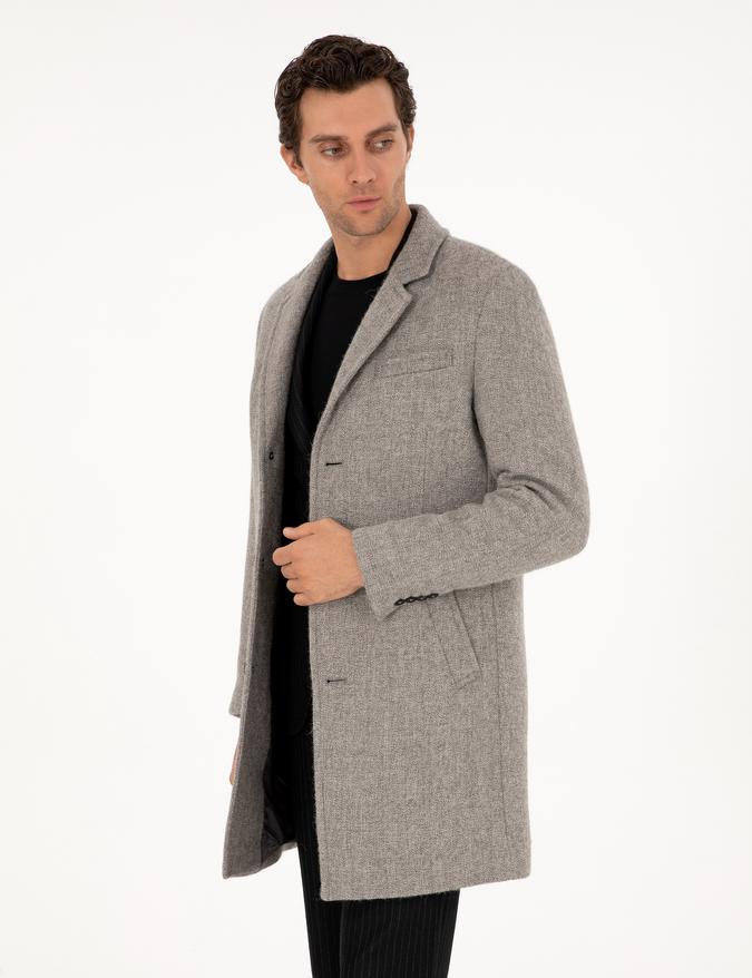 Gri Slim Fit Yün Karışımlı Palto