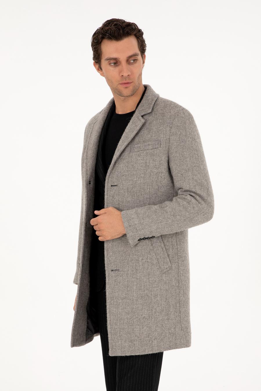 Gri Slim Fit Yün Karışımlı Palto - 50293729008