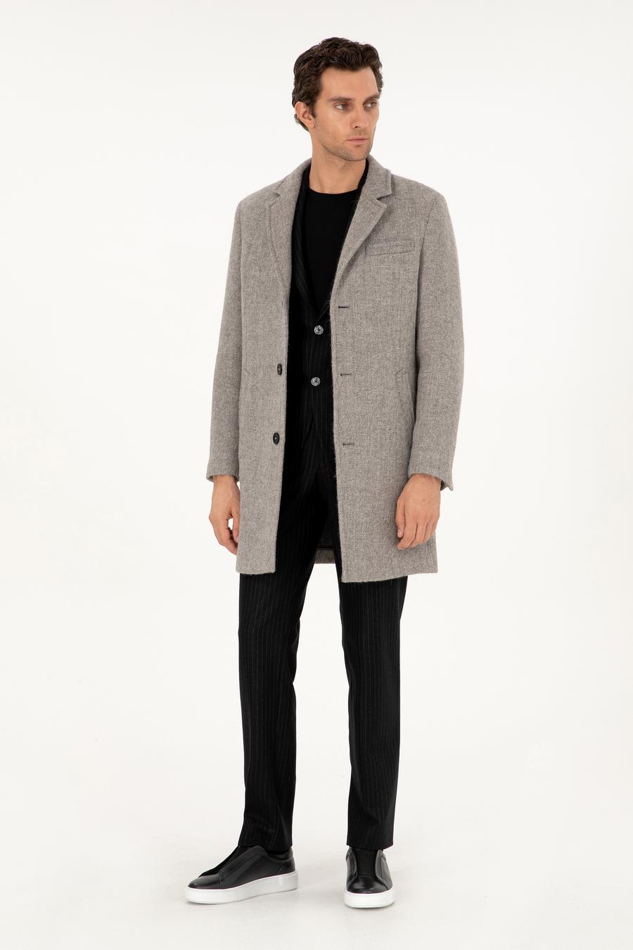 Gri Slim Fit Yün Karışımlı Palto - 50293729008