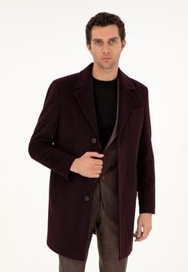 Bordo Slim Fit Yün Karışımlı Kaşe Kaban