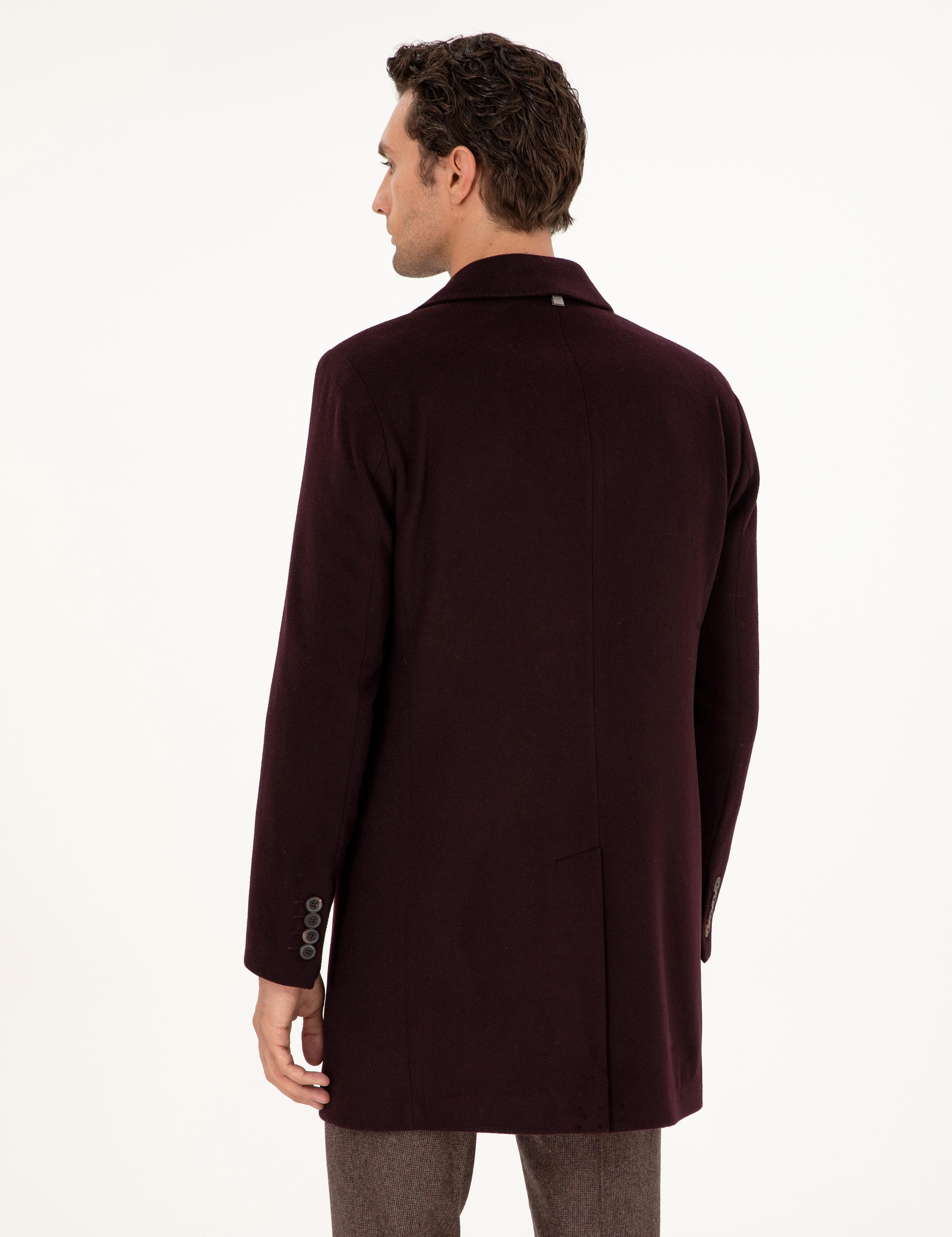 Bordo Slim Fit Yün Karışımlı Kaşe Kaban - 50292573022