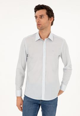 Mavi Slim Fit Çizgili Yün Gömlek