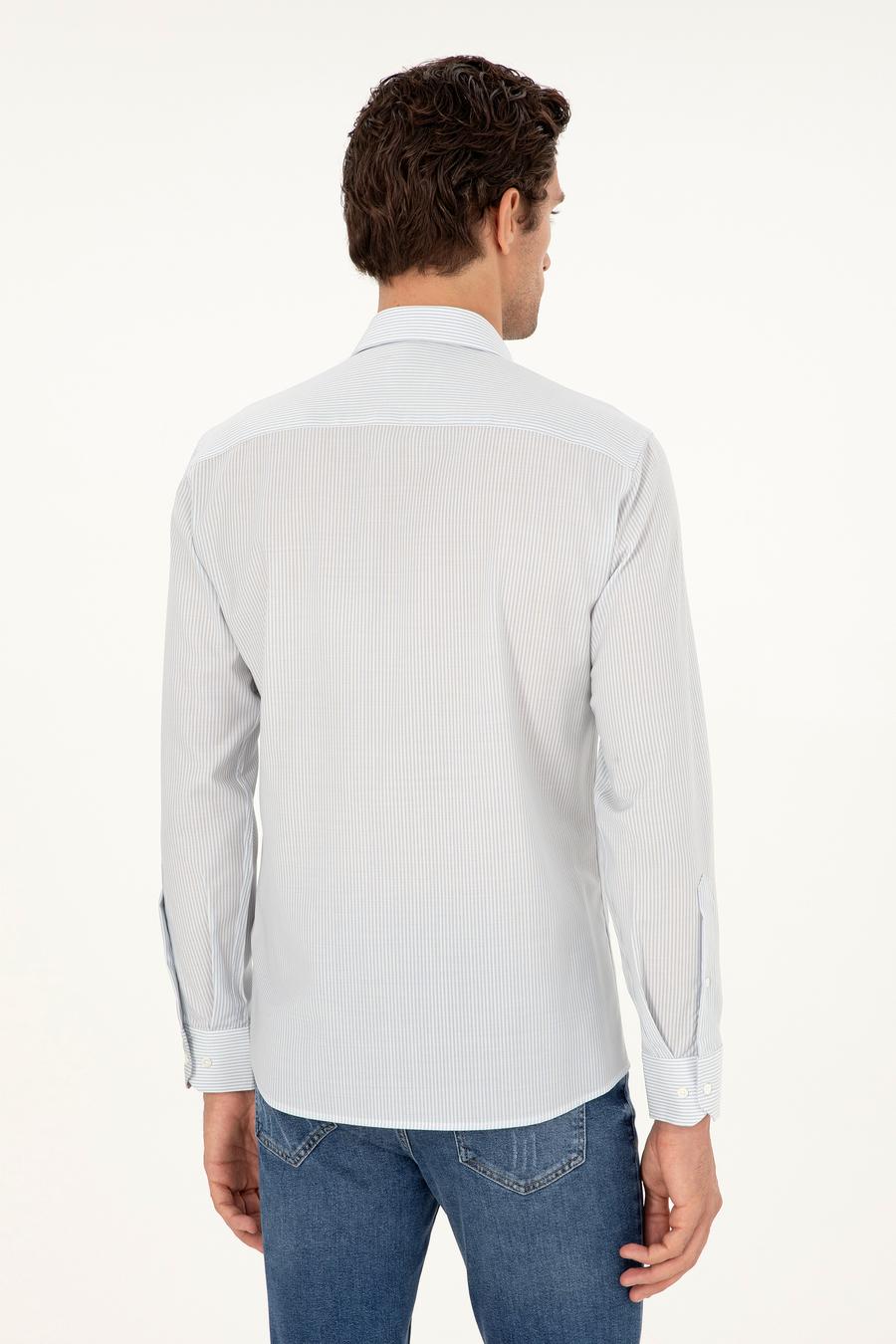 Mavi Slim Fit Çizgili Yün Gömlek - 50291363007