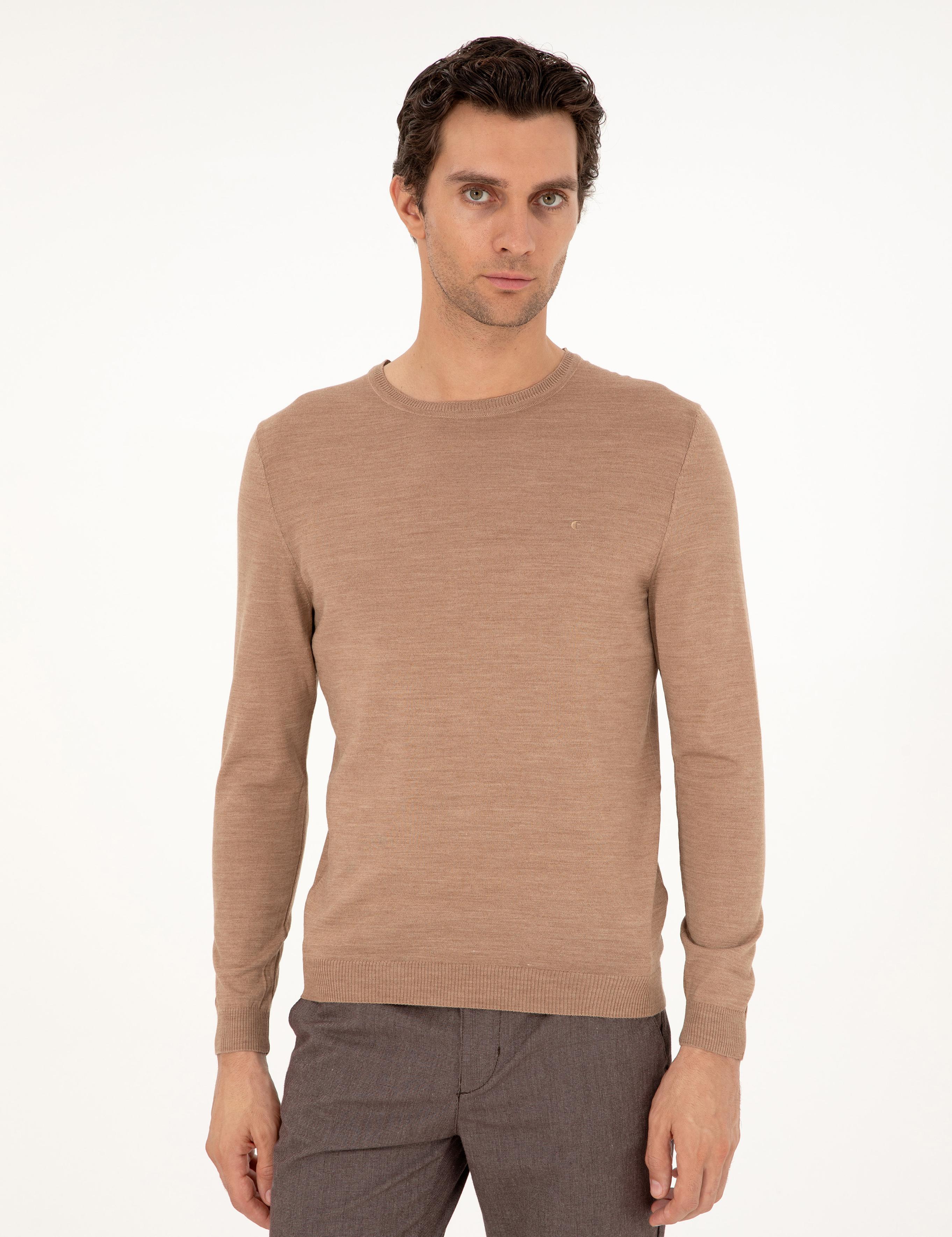 Camel Slim Fit Bisiklet Yaka Yün Karışımlı Basic Triko Kazak - 50293301035