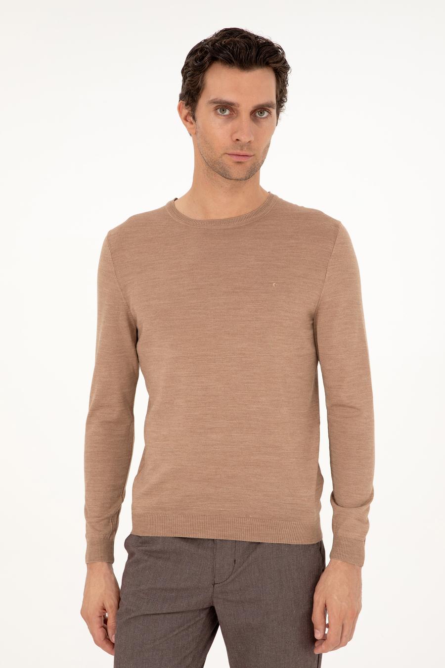 Camel Slim Fit Bisiklet Yaka Yün Karışımlı Basic Triko Kazak - 50293301035