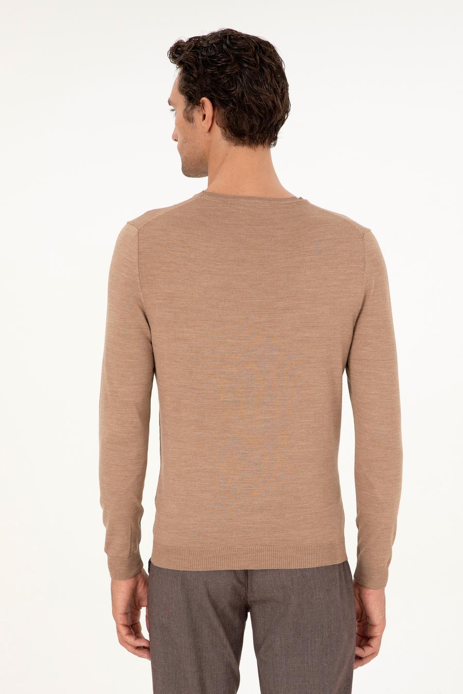 Camel Slim Fit Bisiklet Yaka Yün Karışımlı Basic Triko Kazak - 50293301035