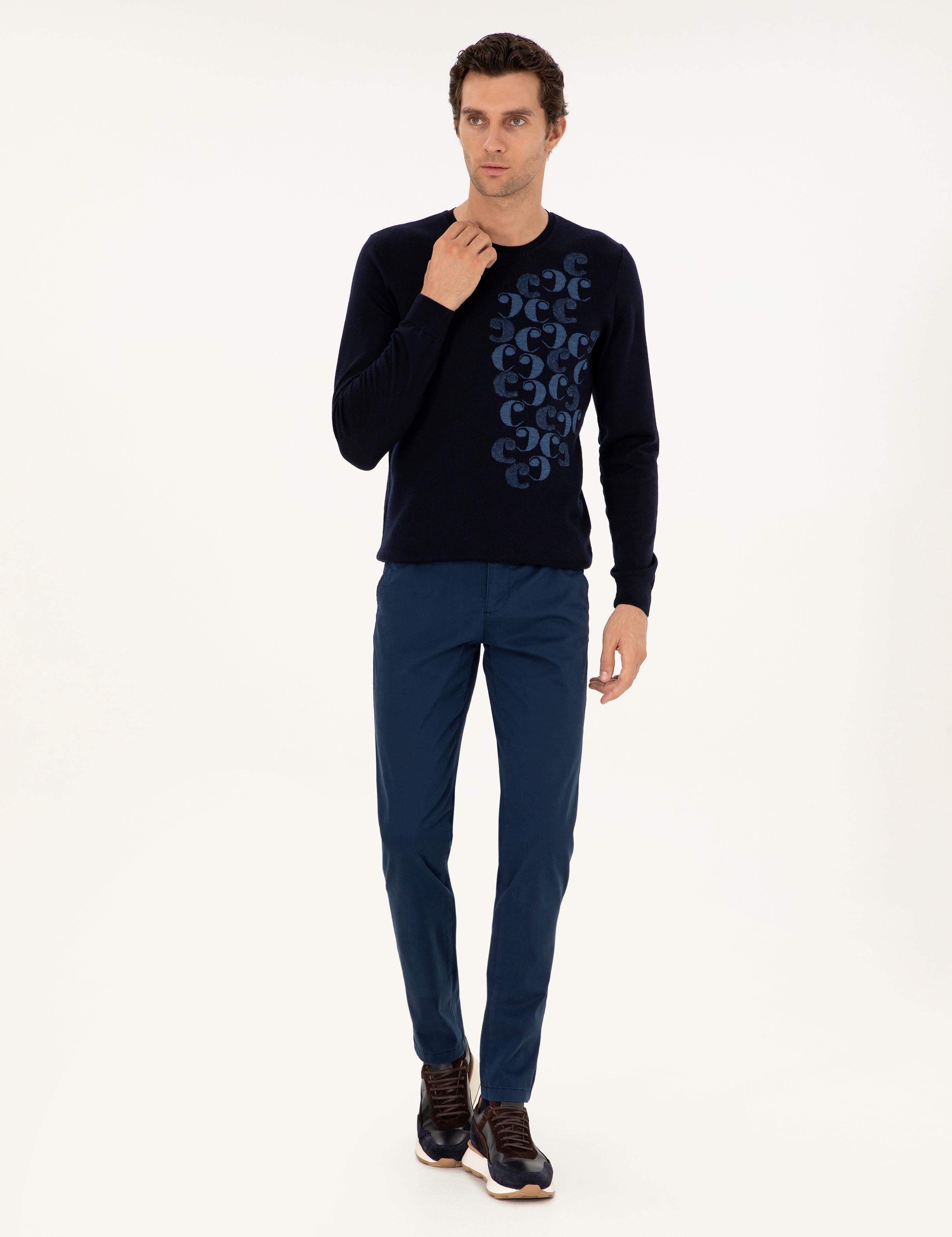 Lacivert Slim Fit Pamuk Karışımlı Kanvas Pantolon - 50292446009