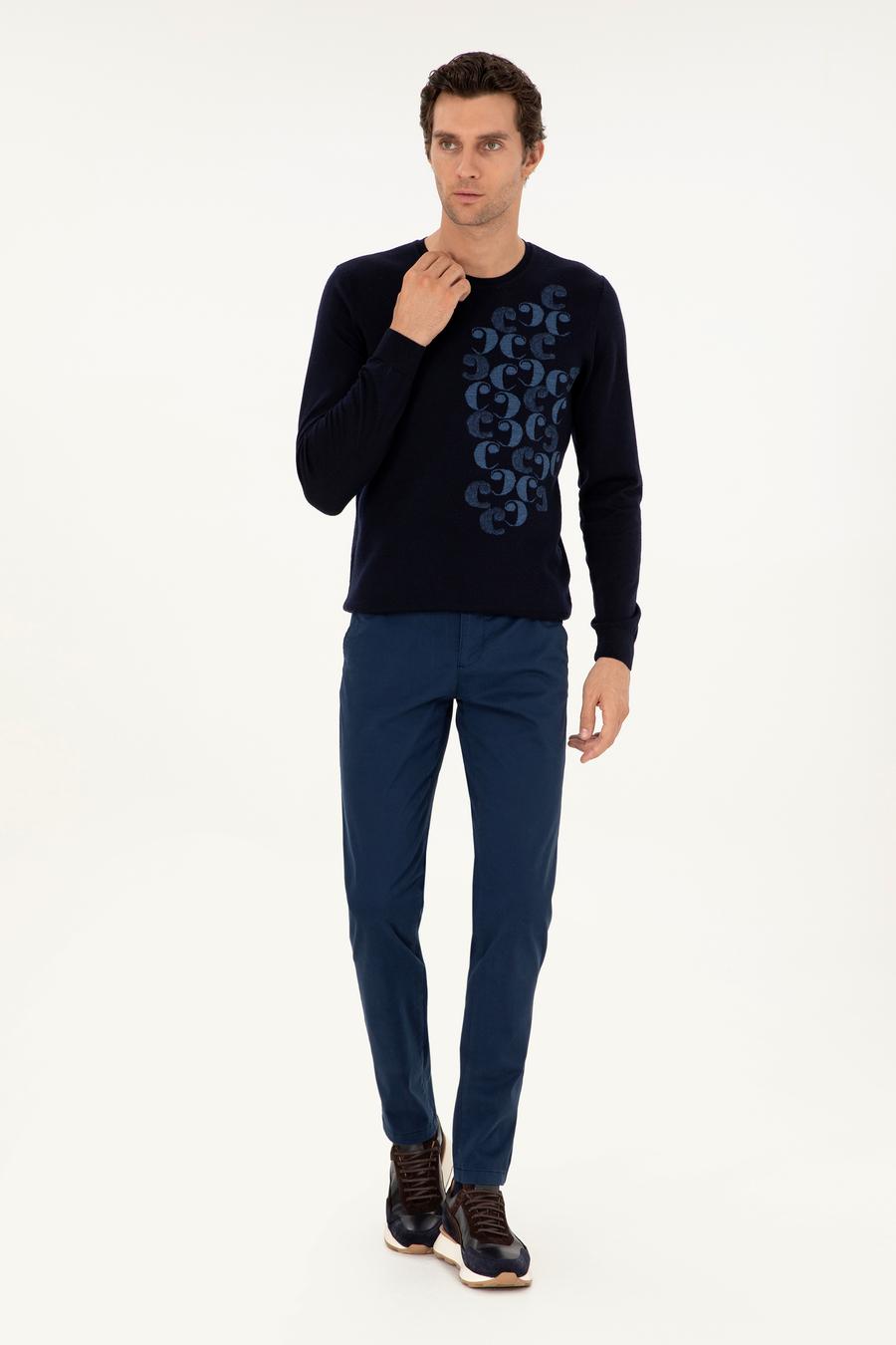 Lacivert Slim Fit Pamuk Karışımlı Kanvas Pantolon - 50292446009