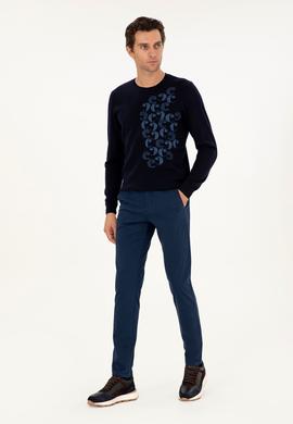 Lacivert Slim Fit Pamuk Karışımlı Kanvas Pantolon