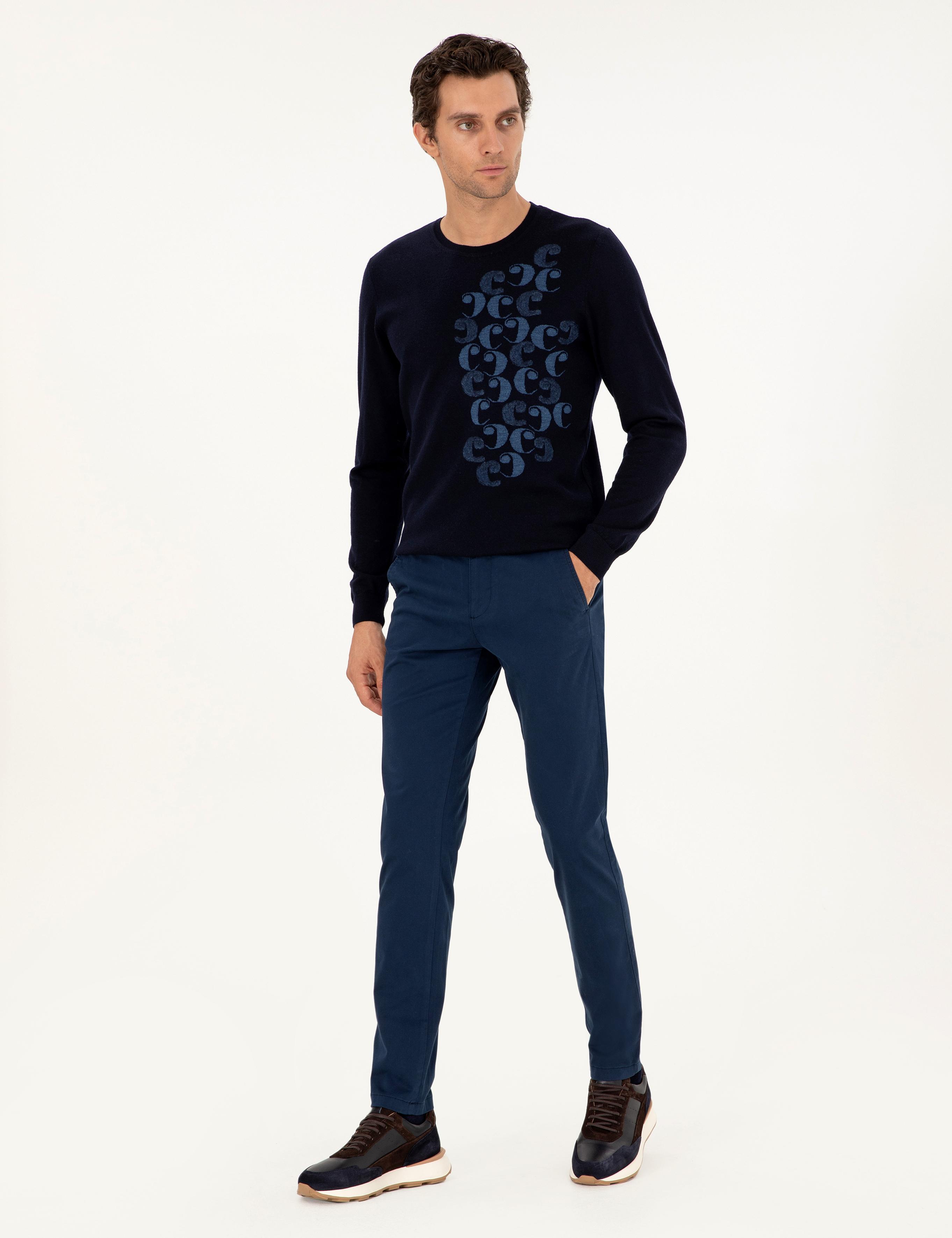 Lacivert Slim Fit Pamuk Karışımlı Kanvas Pantolon - 50292446009