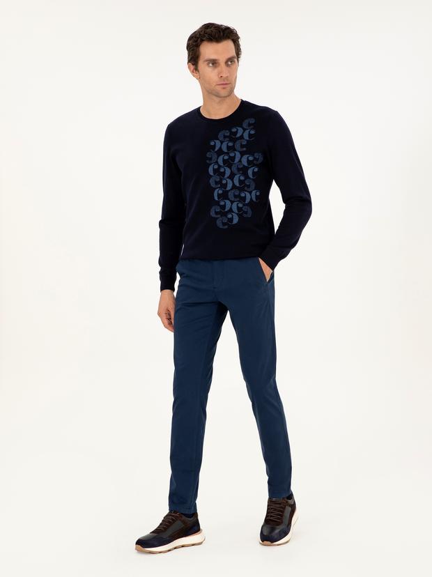 Lacivert Slim Fit Pamuk Karışımlı Kanvas Pantolon