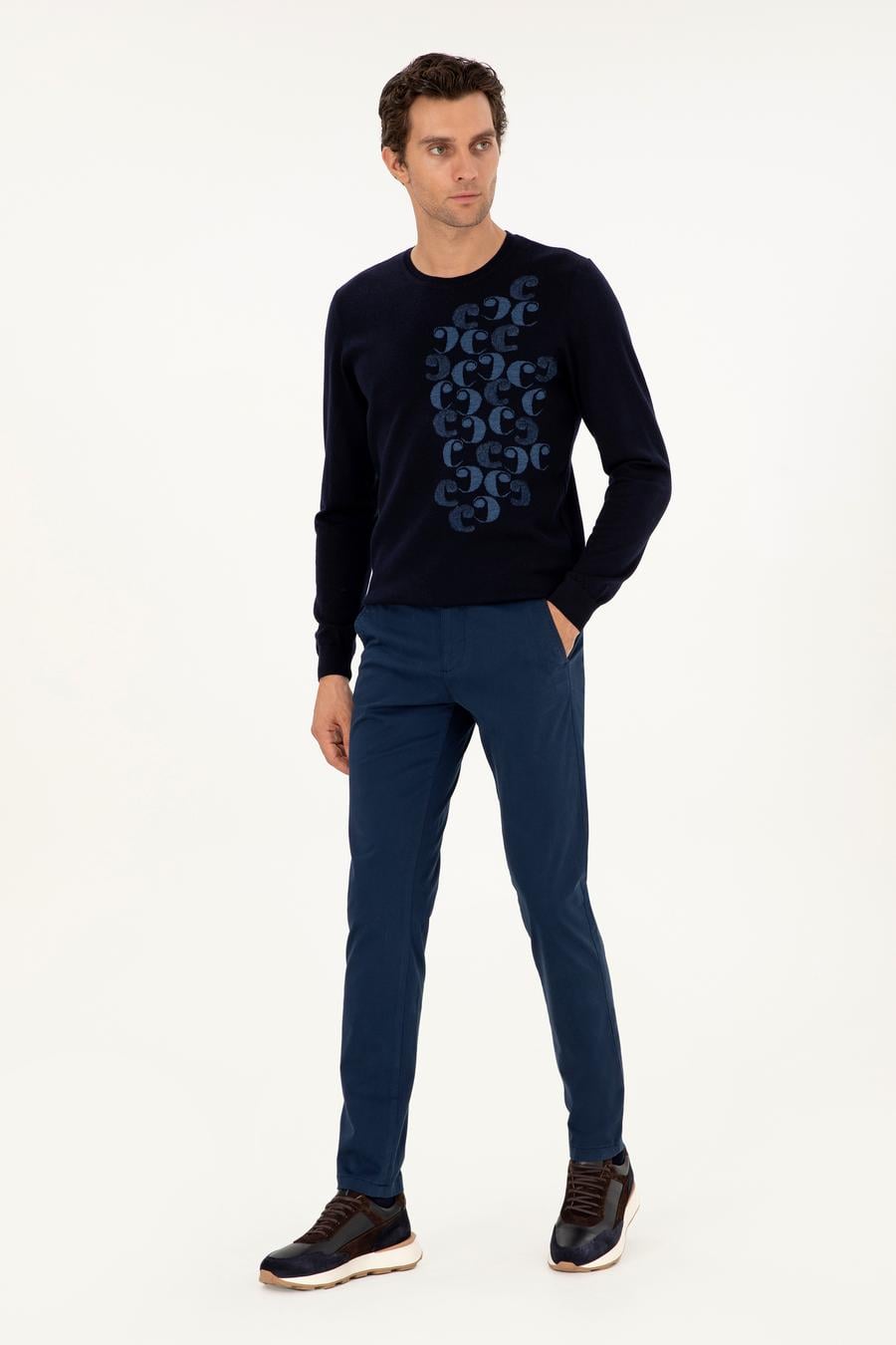 Lacivert Slim Fit Pamuk Karışımlı Kanvas Pantolon - 50292446009