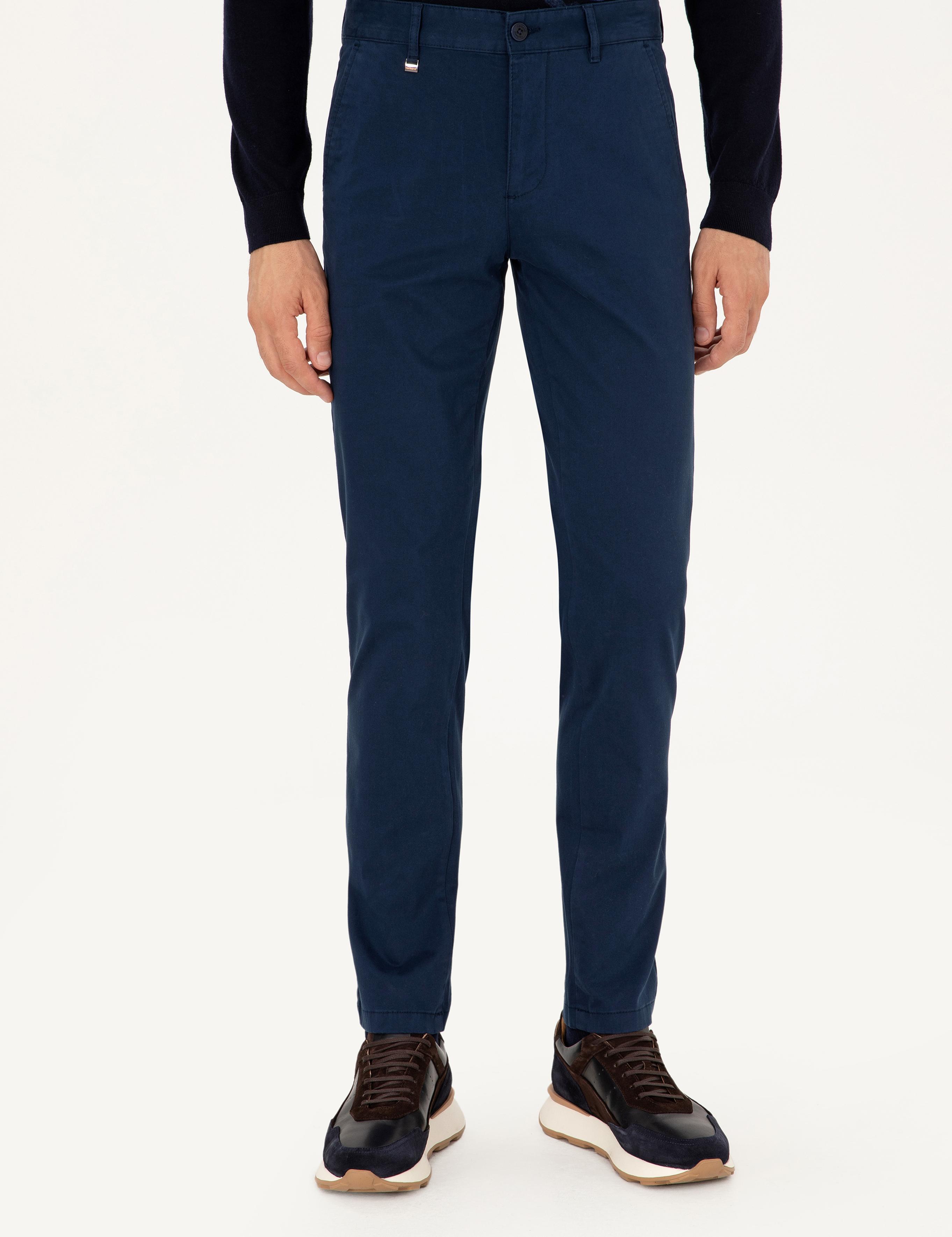 Lacivert Slim Fit Pamuk Karışımlı Kanvas Pantolon - 50292446009
