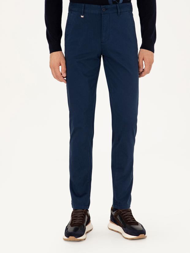 Lacivert Slim Fit Pamuk Karışımlı Kanvas Pantolon