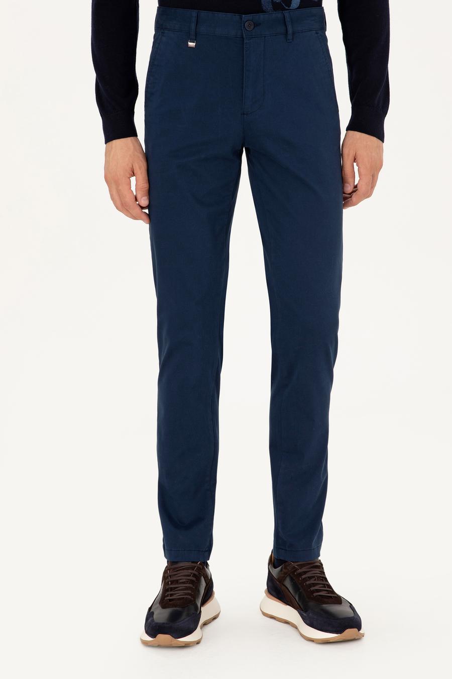 Lacivert Slim Fit Pamuk Karışımlı Kanvas Pantolon - 50292446009