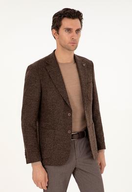 Kahverengi Slim Fit Yün Karışımlı Flanel Ceket