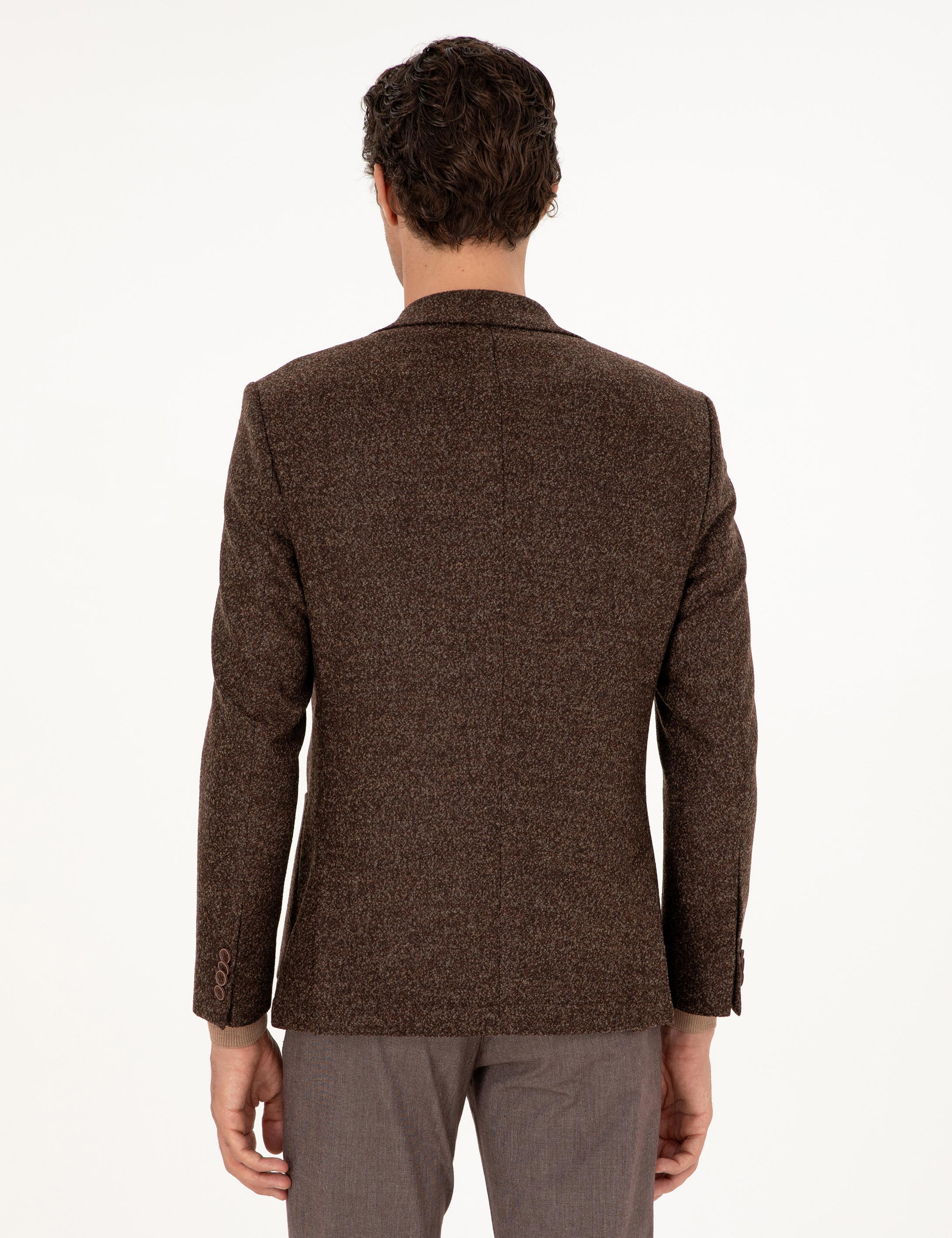 Kahverengi Slim Fit Yün Karışımlı Flanel Ceket - 50291056044