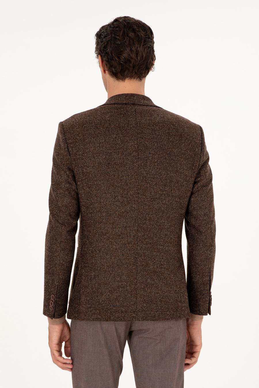 Kahverengi Slim Fit Yün Karışımlı Flanel Ceket - 50291056044