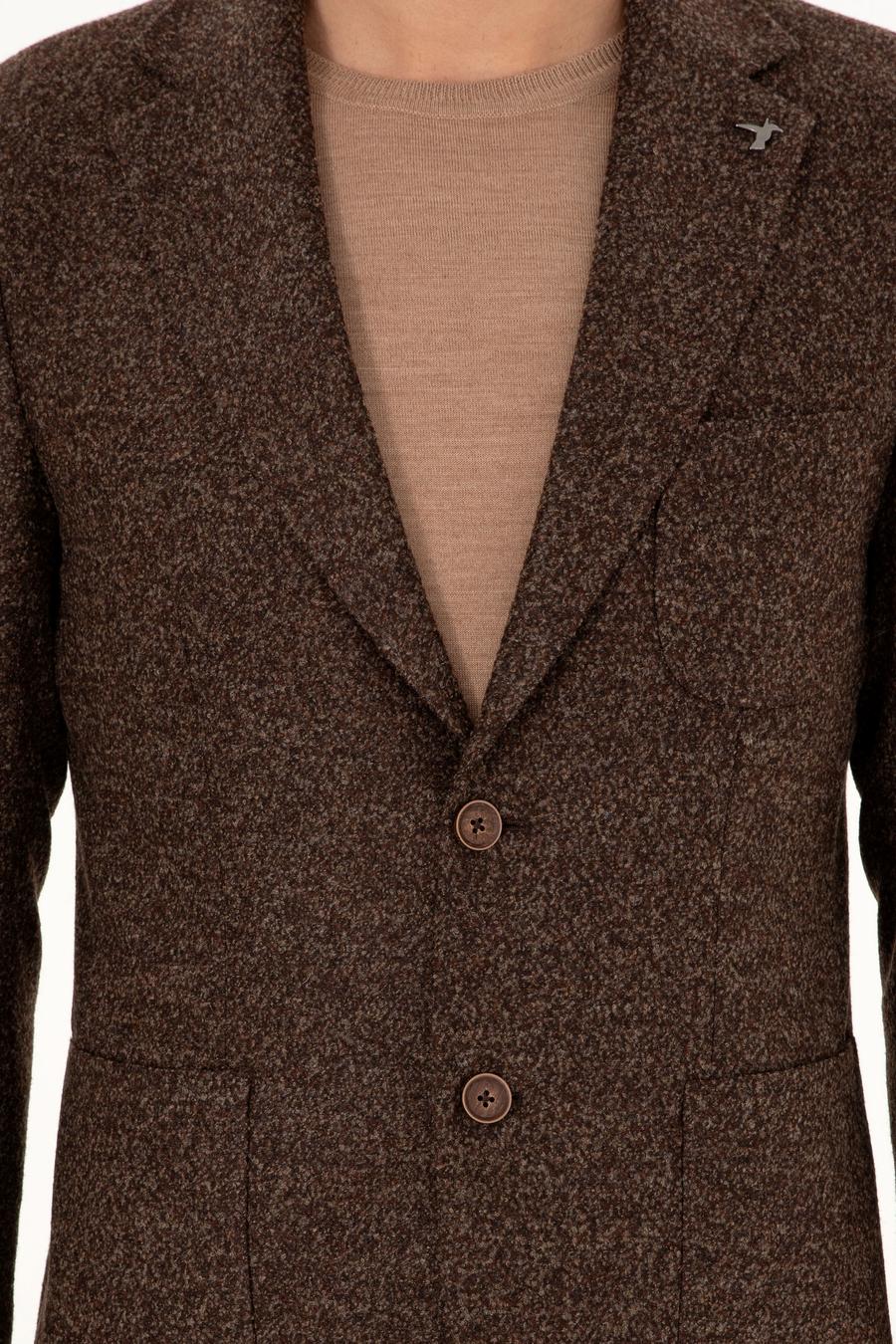 Kahverengi Slim Fit Yün Karışımlı Flanel Ceket - 50291056044