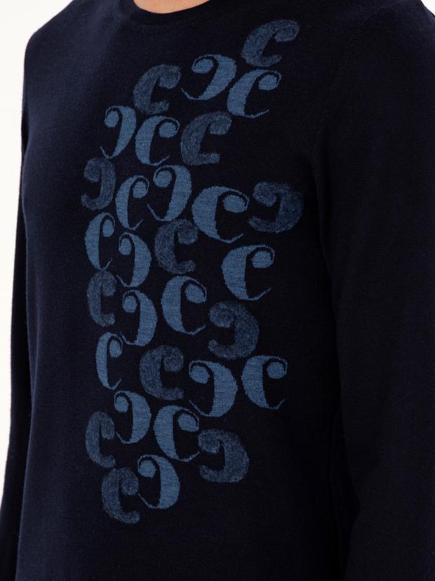 Lacivert Slim Fit Bisiklet Yaka Yün Triko Kazak
